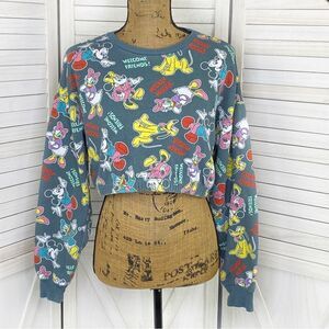 Disney Mickey Mouse And Friends Crop Sweatshirt Gray Multi Medium